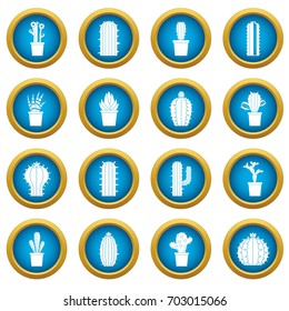 Different cactuses icons blue circle set isolated on white for digital marketing