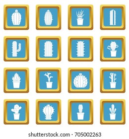 Different cactuses icons set in azur color isolated vector illustration for web and any design