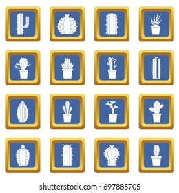 Different cactuses icons set in blue color isolated vector illustration for web and any design