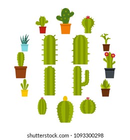 Different cactuses icons set in flat style isolated vector illustration