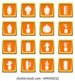 Different cactuses icons set in orange color isolated vector illustration for web and any design