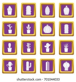 Different cactuses icons set in purple color isolated vector illustration for web and any design