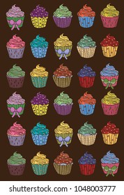 different cakes. with multi-colored fillings. colorful biscuits. beautiful desserts. brown background