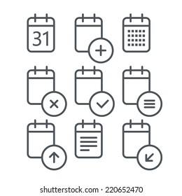 Different calendar icons set with rounded corners. Design elements