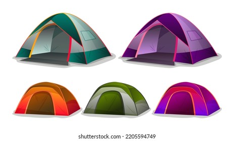 Different camping tent element collections with flat design