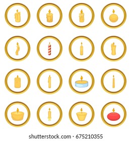 Different candle icons circle gold in cartoon style isolate on white background vector illustration