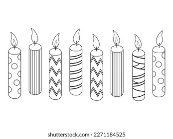 Different candles, different designs on a white background Vector hand drawing