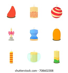 Different candles icons set. Cartoon set of 9 different candles vector icons for web isolated on white background
