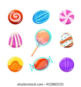 Different Candy Collection Of Flat Brightly Coloured Vector Design Cute Icons Isolated On White Background