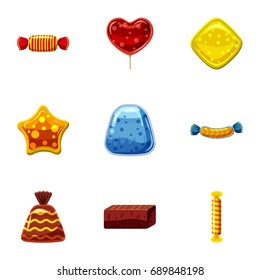 Different candy icons set. Cartoon set of 9 different candy vector icons for web isolated on white background
