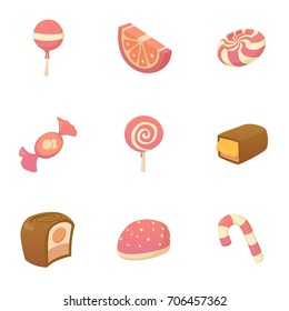 Different candy icons set. Cartoon set of 9 different candy vector icons for web isolated on white background
