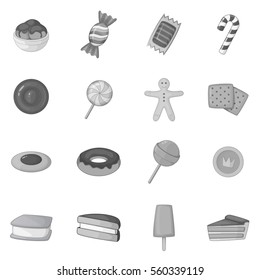 Different candy icons set in monochrome style isolated on white background