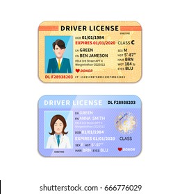 DIfferent car driver licenses with photo isolated on white