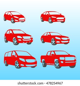different cars set colored vector illustration