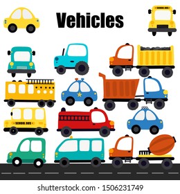 Different cars set, vector illustration. 