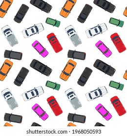 Different Cars Top View Position Seamless Background Pattern for your design. Vector illustration
