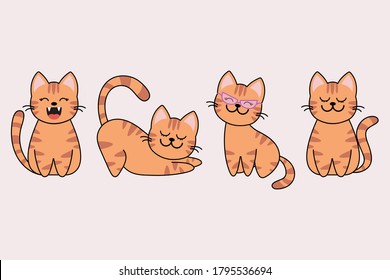 Different cartoon cat characters set, poses and emotions. eps 10 vector.