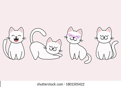 Different cartoon cat characters set, poses and emotions. eps 10 vector.