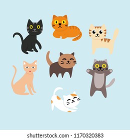 Different cartoon cat collection set vector 