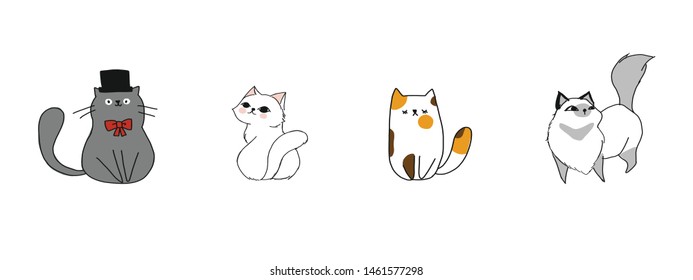 Different cartoon cats set. flat style vector illustration