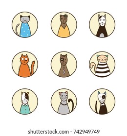 Different cartoon cats set. Vector illustration