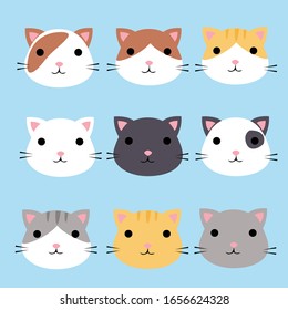 Different cartoon cats set.Vector illustration.