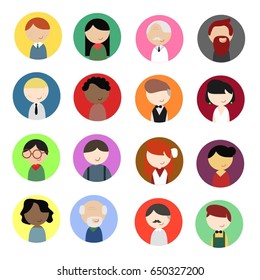 Different of cartoon characters in icon style.
