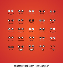 different cartoon emotional expression on his face