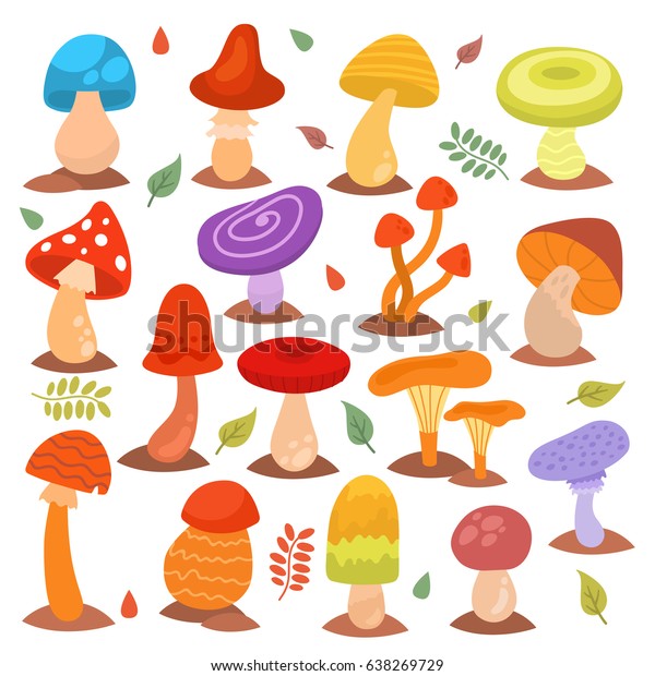 Different Cartoon Mushrooms Isolated On White Stock Vector (Royalty