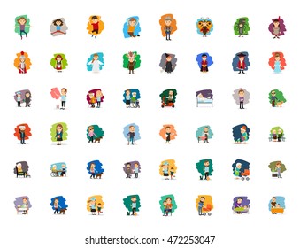 Different cartoon people characters big vector set