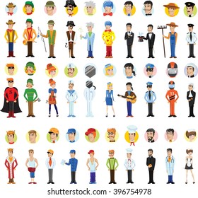 Different cartoon people professions characters set