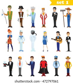 Different cartoon people professions, characters set