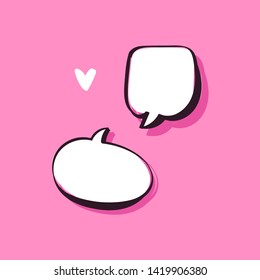 Different cartoon speech bubbles on pink background. Hand drawn shapes. Different doodle forms for your text, dialogs etc.
