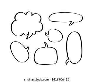 Different cartoon speech bubbles on white background. Hand drawn shapes. Different doodle forms for your text, dialogs etc.