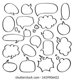 Different cartoon speech bubbles on white background. Hand drawn shapes. Different doodle forms for your text, dialogs etc.