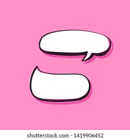 Different cartoon speech bubbles on pink background. Hand drawn shapes. Different doodle forms for your text, dialogs etc.