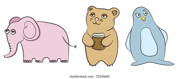 different cartoon style animals vector