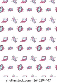 Different Cartoon style icons seamless pattern. Technology
