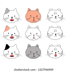 different cat faces with Persian Scottish fold cats with emotions