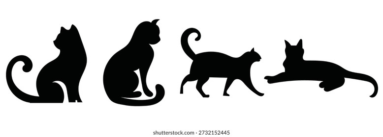Icono de gato diferente. Gatos en varias poses sobre un fondo blanco. Ilustración vectorial. EPS 10