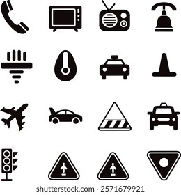 Different category icon set design, airplane, car,traffic, 