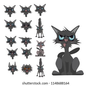 Different cats emotion illustration. Vector cat faces