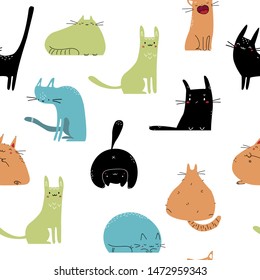 different cats pattern on white background