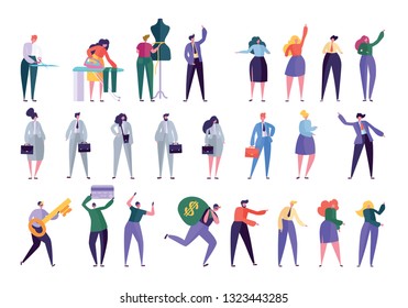 Unterschiedlicher Zeichensatz Designstil. Menschen in Varia Lifestyle: Geschäftsmann Woman, Manager, Fashion Designer, Dressmaker, Robber. Menschen in Arbeitskleidung Flach Cartoon Vektorgrafik