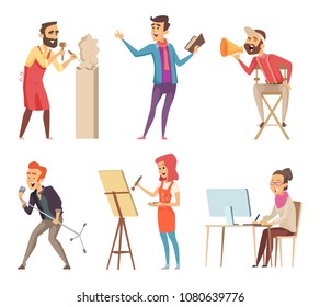 Different characters of creative professions. Vector pictures in cartoon style