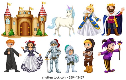 Different characters in fairy tales illustration