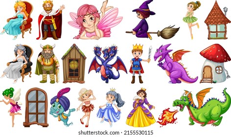 Different characters from fairytale illustration