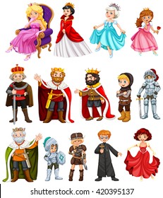 Different characters of king and queen illustration