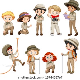 Different characters in safari outfit illustration