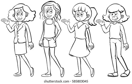 Diferentes personajes de la ilustración femenina